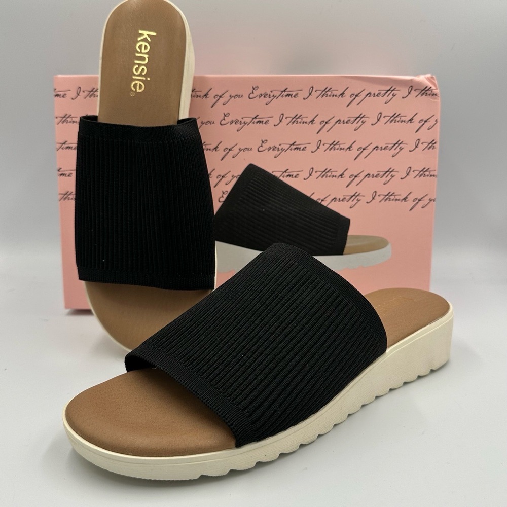 Kensie Ellie Knit‎ Slide Sandals Black Women’s Size 8 – Like New